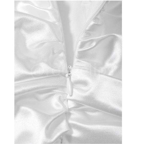 White Deep V Neck Backless Ruched Long Wedding Slip Sheath Dress - Picture 8 of 17